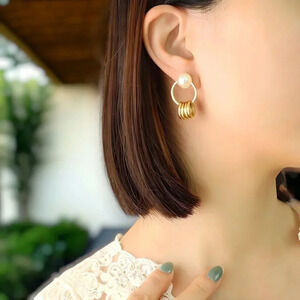 🆕️18K Gold Plated Faux Pearl & Golden Hoops Earrings | Trendy Minimalist Style